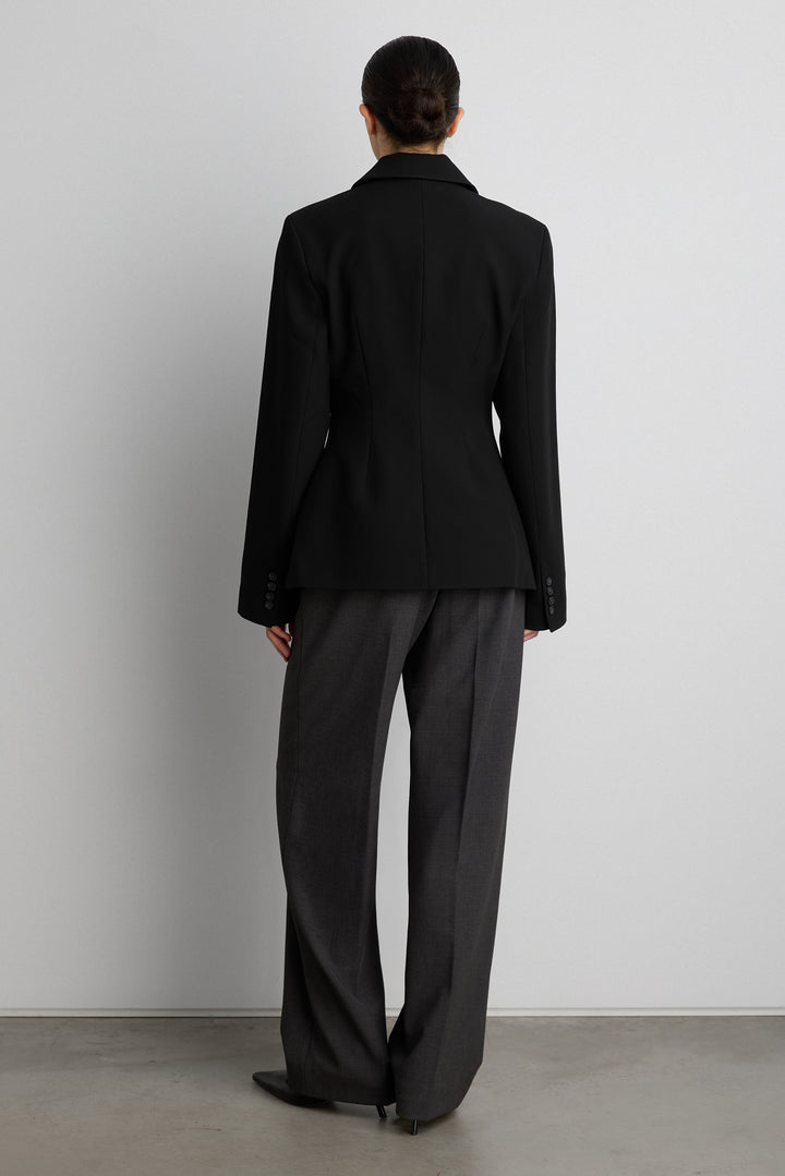 CINCHED WAIST DOUBLE-BREASTED BLAZER in Black — alternate angle