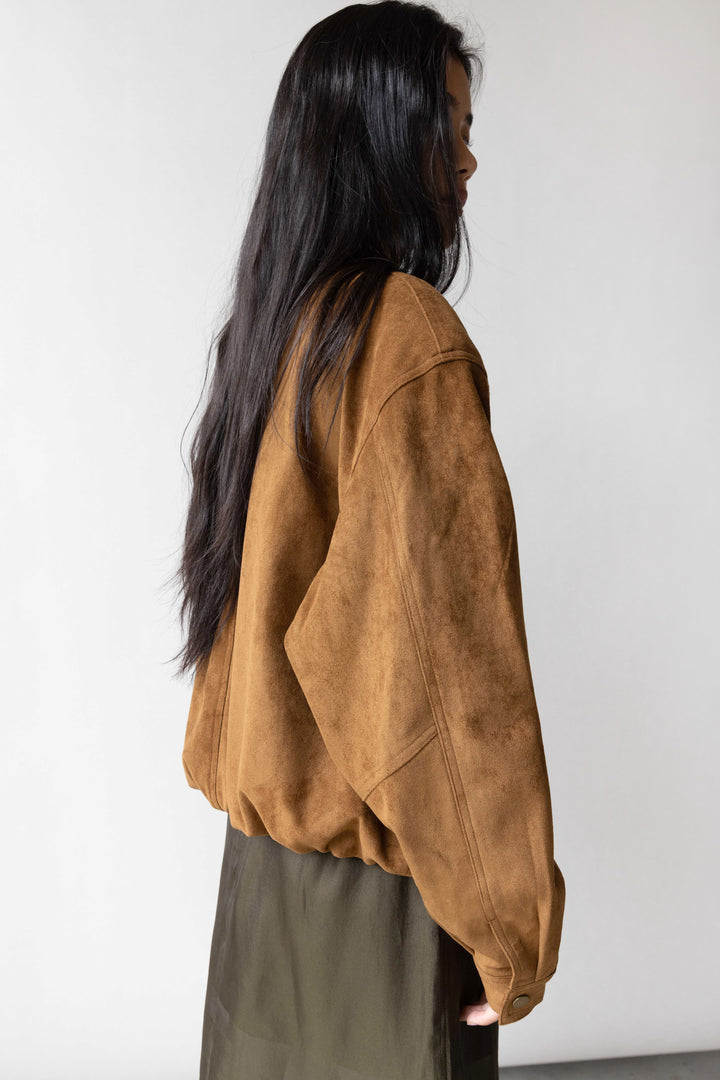 VEGAN SUEDE BOMBER JACKET in Camel — alternate angle