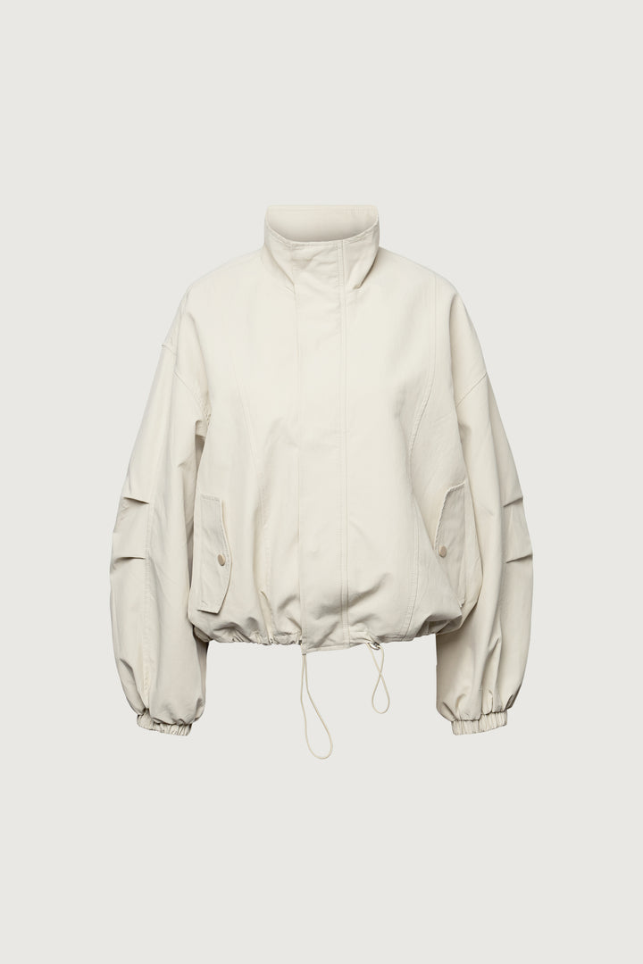 HIGH FUNNEL NECK CROPPED DRAWSTRING JACKET in Beige — alternate angle