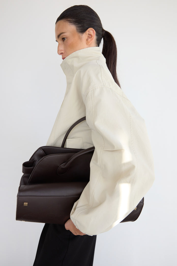 HIGH FUNNEL NECK CROPPED DRAWSTRING JACKET