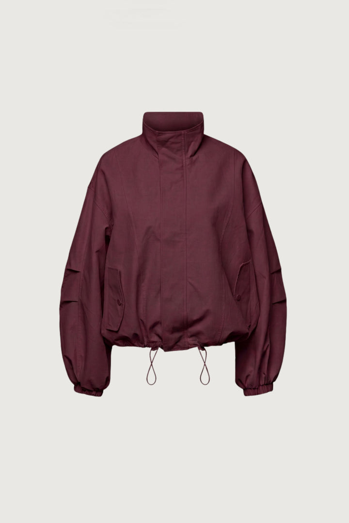 HIGH FUNNEL NECK CROPPED DRAWSTRING JACKET in Wine — alternate angle