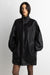 Oversized funnel neck vegan leather jacket in black — main image