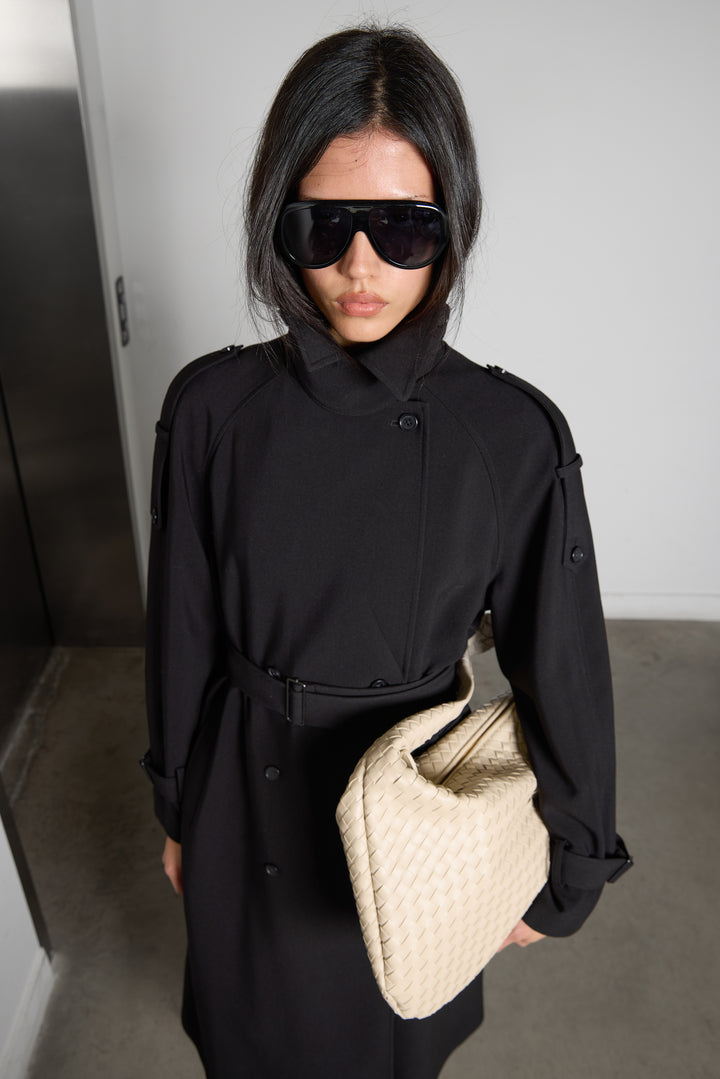 OVERSIZED TRENCH COAT WITH FUNNEL NECK in Black — alternate angle