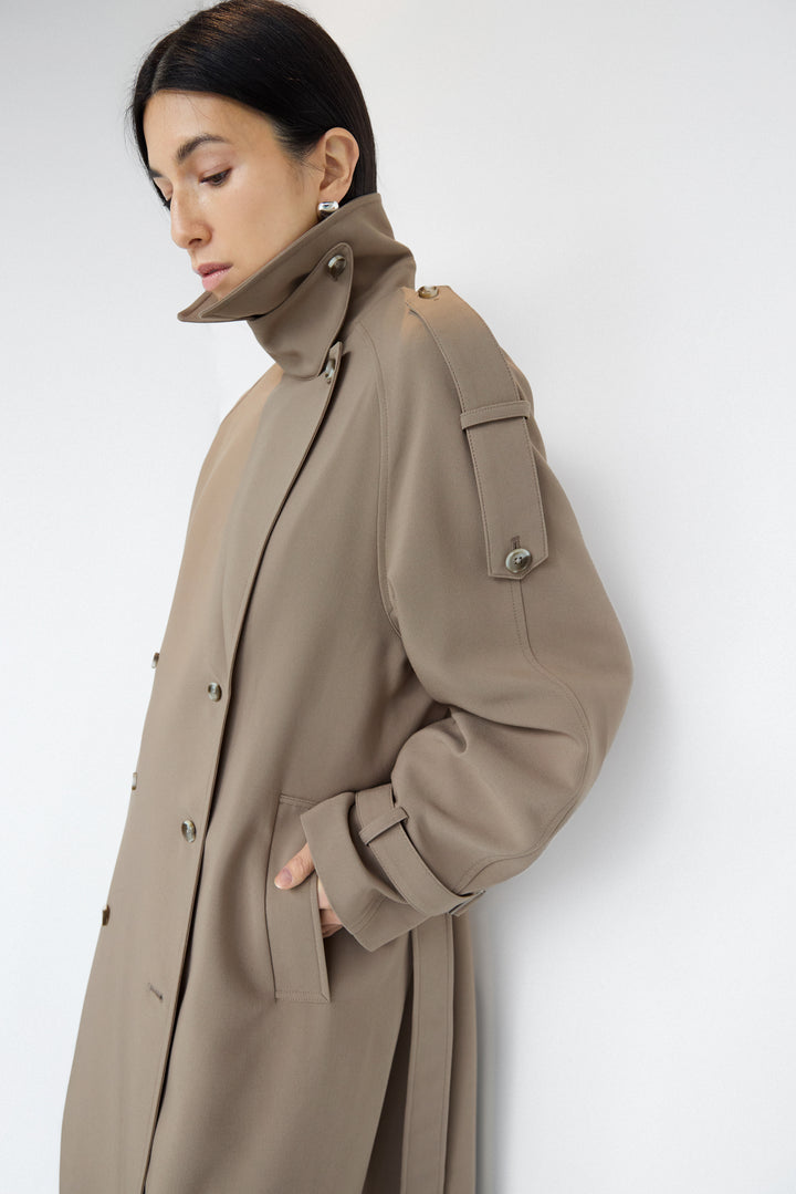 OVERSIZED TRENCH COAT WITH FUNNEL NECK in Brindle — alternate angle