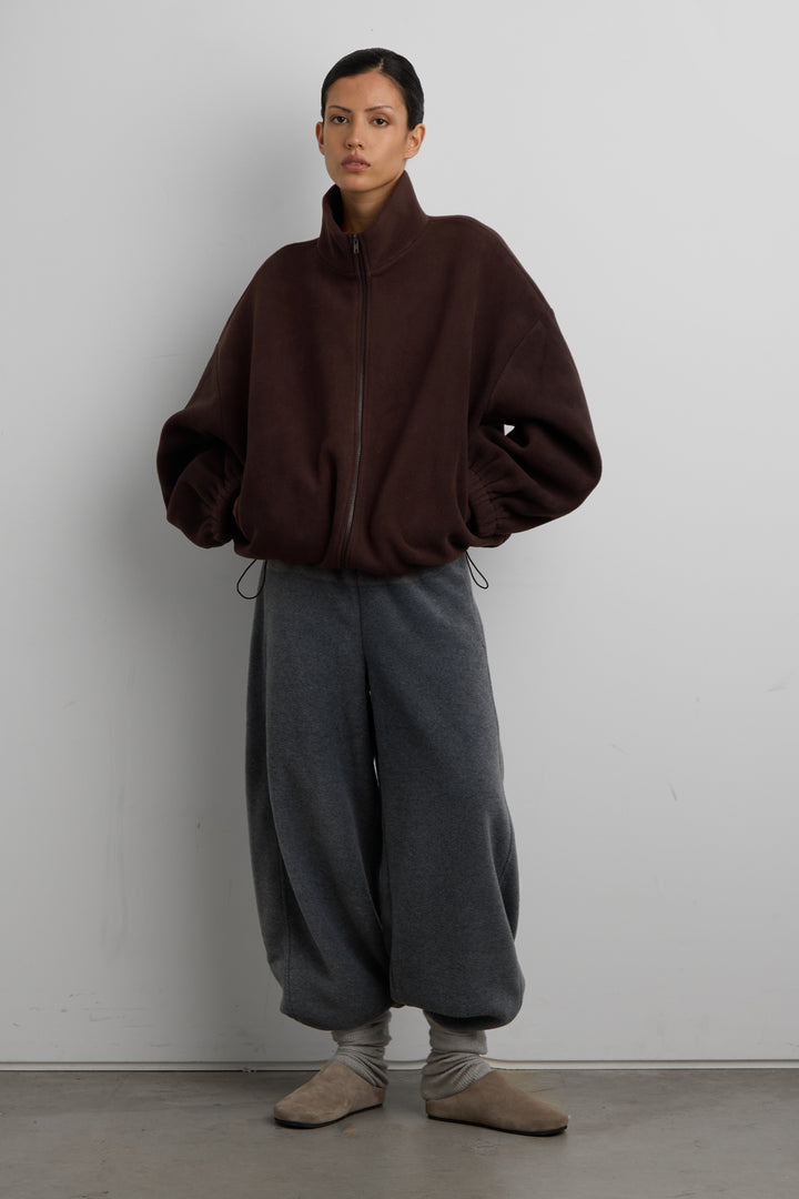 OVERSIZED FUNNEL NECK FLEECE JACKET in Brown — alternate angle