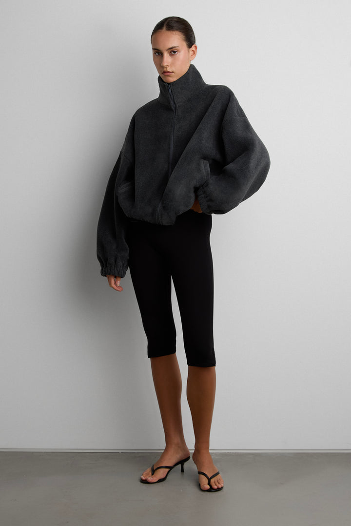 OVERSIZED FUNNEL NECK FLEECE JACKET in Charcoal — alternate angle