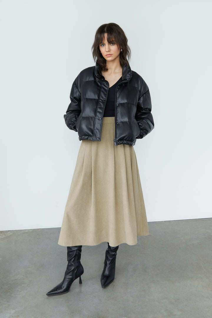 VEGAN LEATHER PUFFER in Black — alternate angle