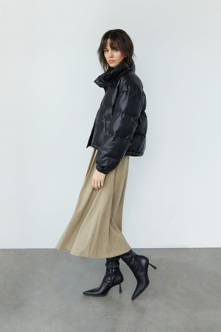 VEGAN LEATHER PUFFER in Black — alternate angle
