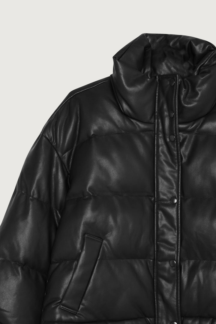 VEGAN LEATHER PUFFER in Black — alternate angle
