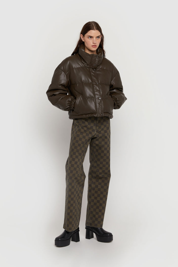 VEGAN LEATHER PUFFER in Turkish Coffee — alternate angle