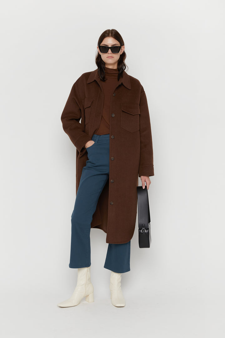 OVERSIZED WOOL BLEND MIDI SHACKET in Fudge — alternate angle