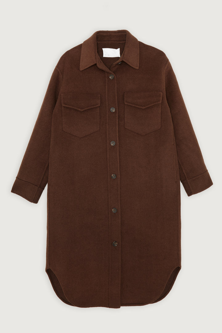 OVERSIZED WOOL BLEND MIDI SHACKET in Fudge — alternate angle