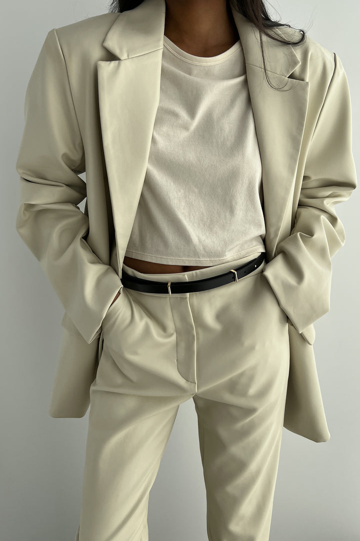 VEGAN LEATHER BLAZER in Almond Milk — alternate angle