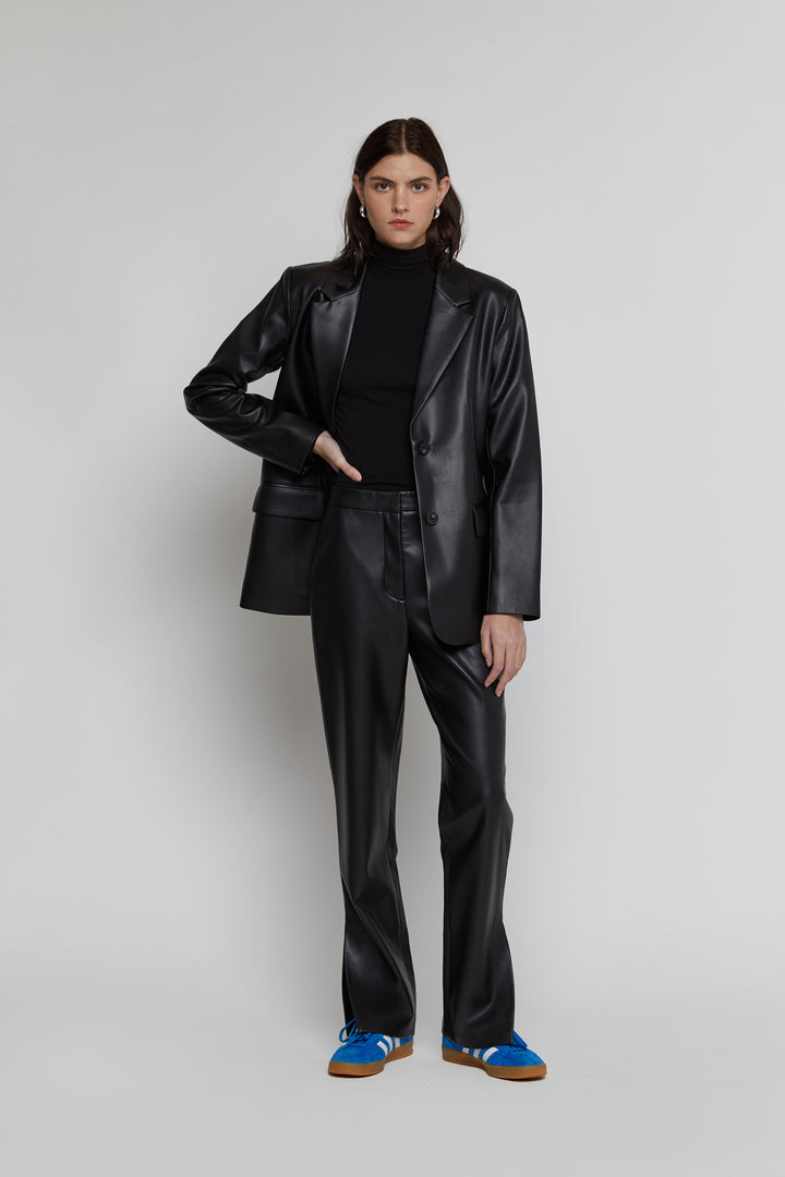VEGAN LEATHER BLAZER in Black — alternate angle