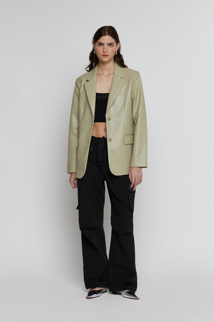 VEGAN LEATHER BLAZER in Elm — alternate angle