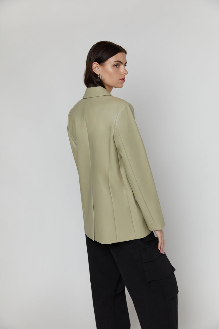 VEGAN LEATHER BLAZER in Elm — alternate angle