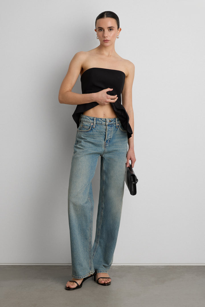 MID-RISE STRAIGHT LEG JEAN in Green Cast Medium Wash — alternate angle