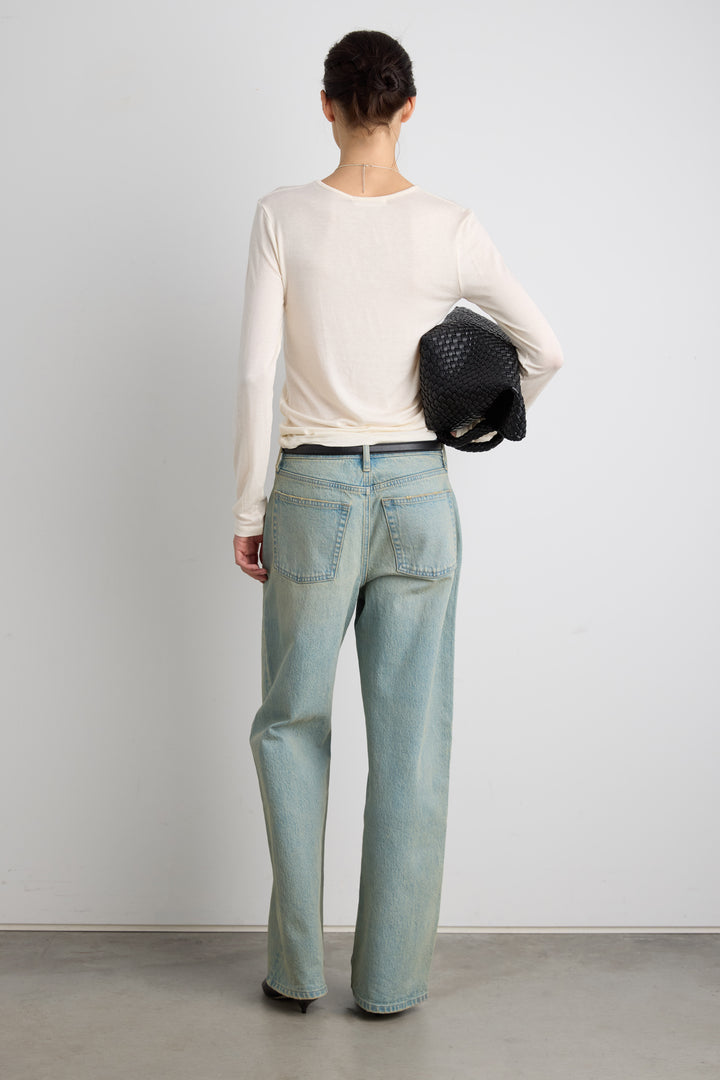 MID-RISE STRAIGHT LEG JEAN in Sand Light Wash — alternate angle
