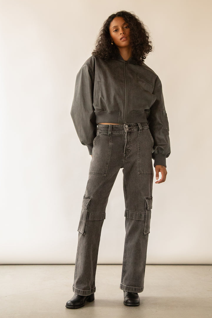 BLACK WASH CARGO JEAN in Washed Black — alternate angle