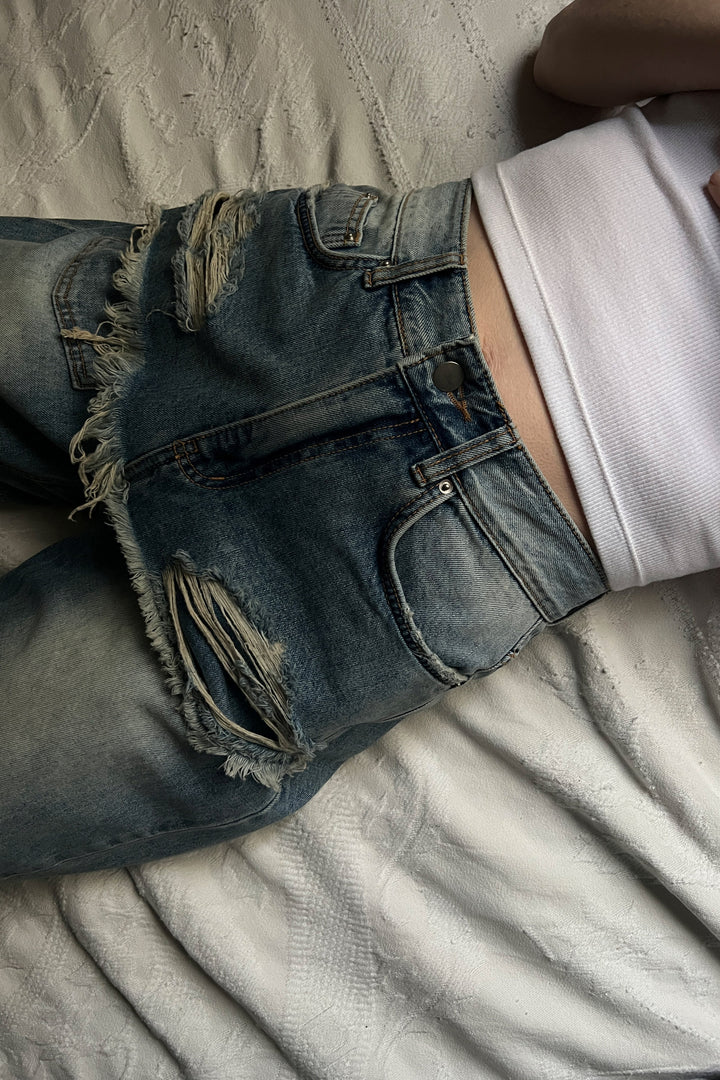 LAYERED EFFECT JEANS in Dark Wash — alternate angle