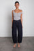Mid-rise darted barrel leg jean in rinsed indigo wash — main image