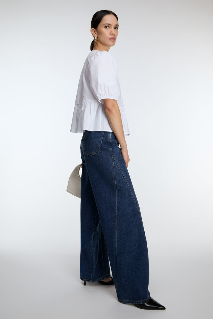 DARK WASH SEAM PANEL JEANS in Blue — alternate angle