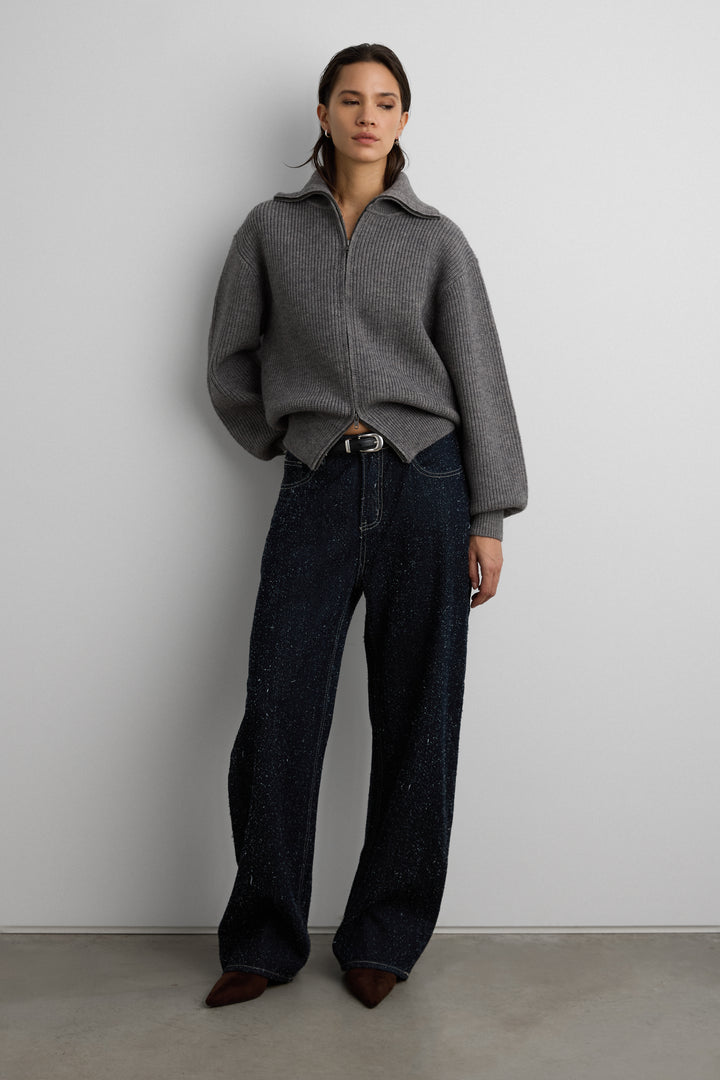 29" BOUCLE TEXTURED BARREL JEAN in Indigo — alternate angle