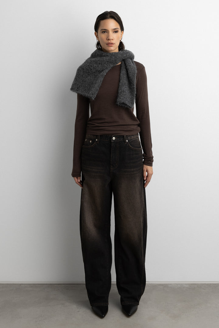 BLACK WASH CORDUROY CURVED LEG JEAN in Black Wash — alternate angle