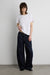High rise barrel leg jean with front seam detail in indigo — main image