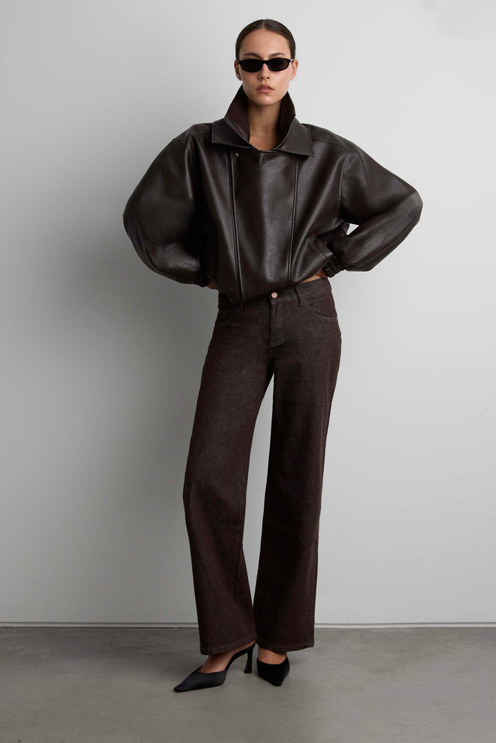 BASIC WASHED STRAIGHT JEAN in Brown — alternate angle