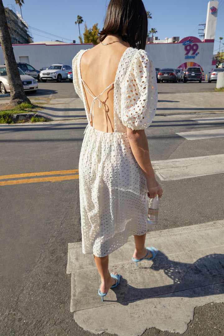 EYELET MIDI DRESS in Coconut Milk — alternate angle