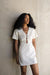 Linen blend mini dress with front cutout in almond milk — main image