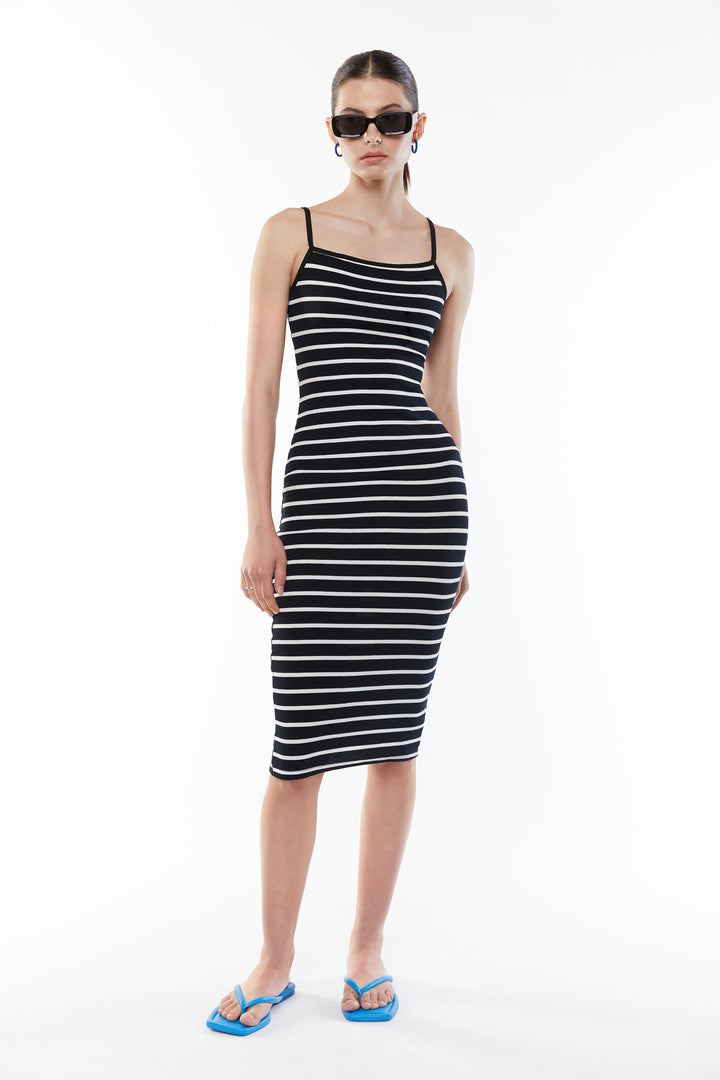 FITTED STRIPED DRESS in Black stripe — alternate angle