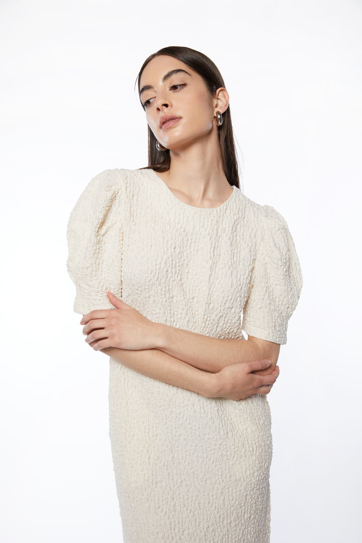 CRINKLED MIDI DRESS in Cream — alternate angle