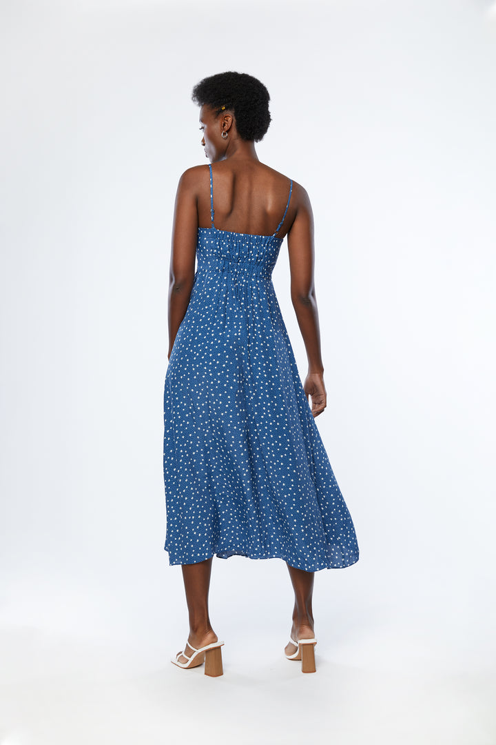 FLORAL MIDI DRESS in Blue — alternate angle