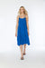 Linen blend tiered dress in cobalt blue — main image