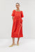 Square neck puff midi dress in orange — main image