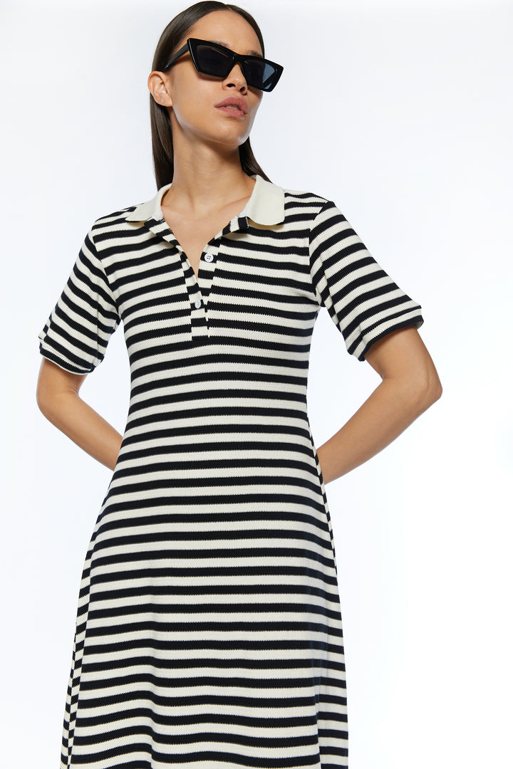 STRIPED POLO DRESS in Black stripe — alternate angle