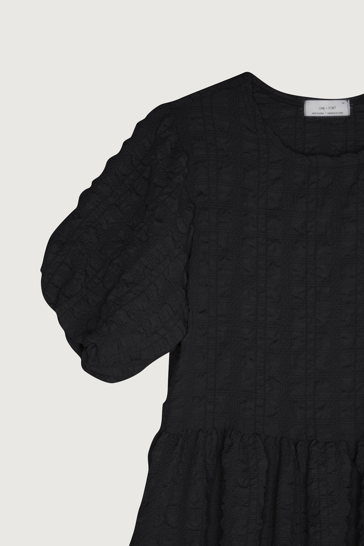 TEXTURED PUFF SLEEVE DRESS in Black — alternate angle