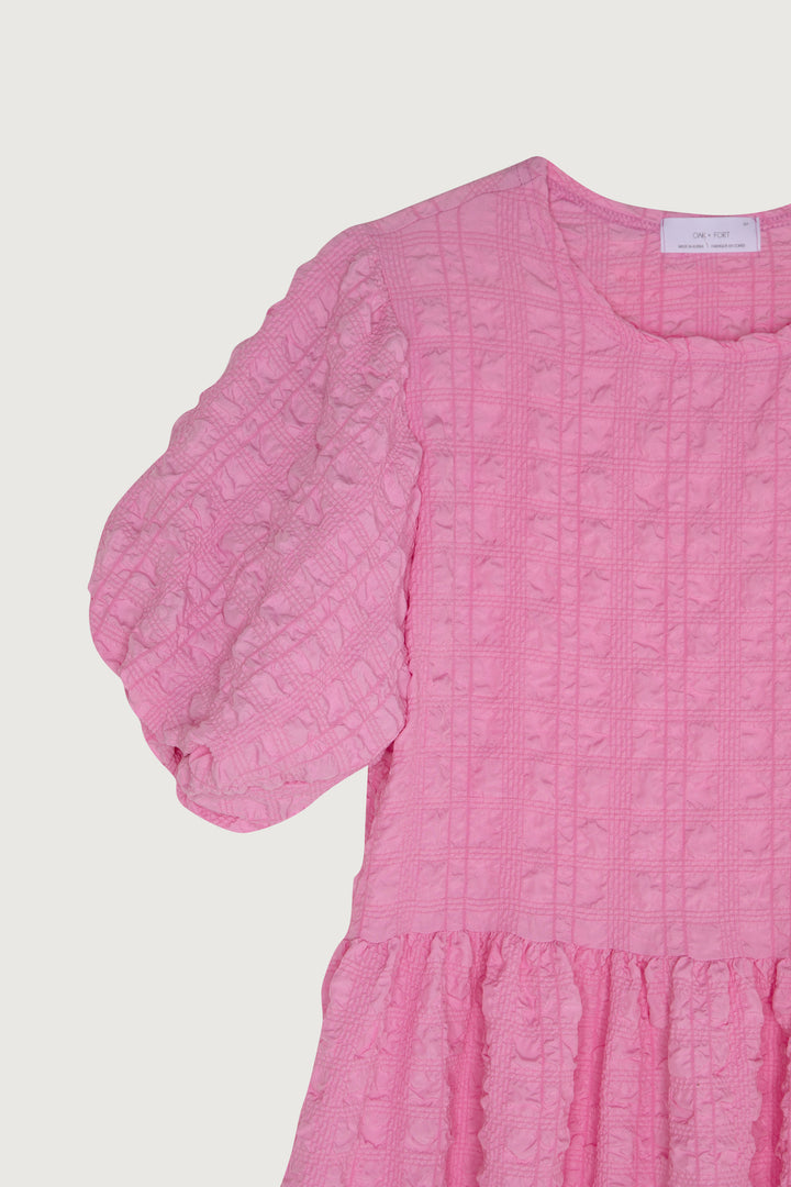 TEXTURED PUFF SLEEVE DRESS in Pink — alternate angle