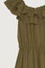 Off shoulder ruffled dress in dusty olive — main image
