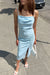 Midi ruched dress with side slit in light sky — main image