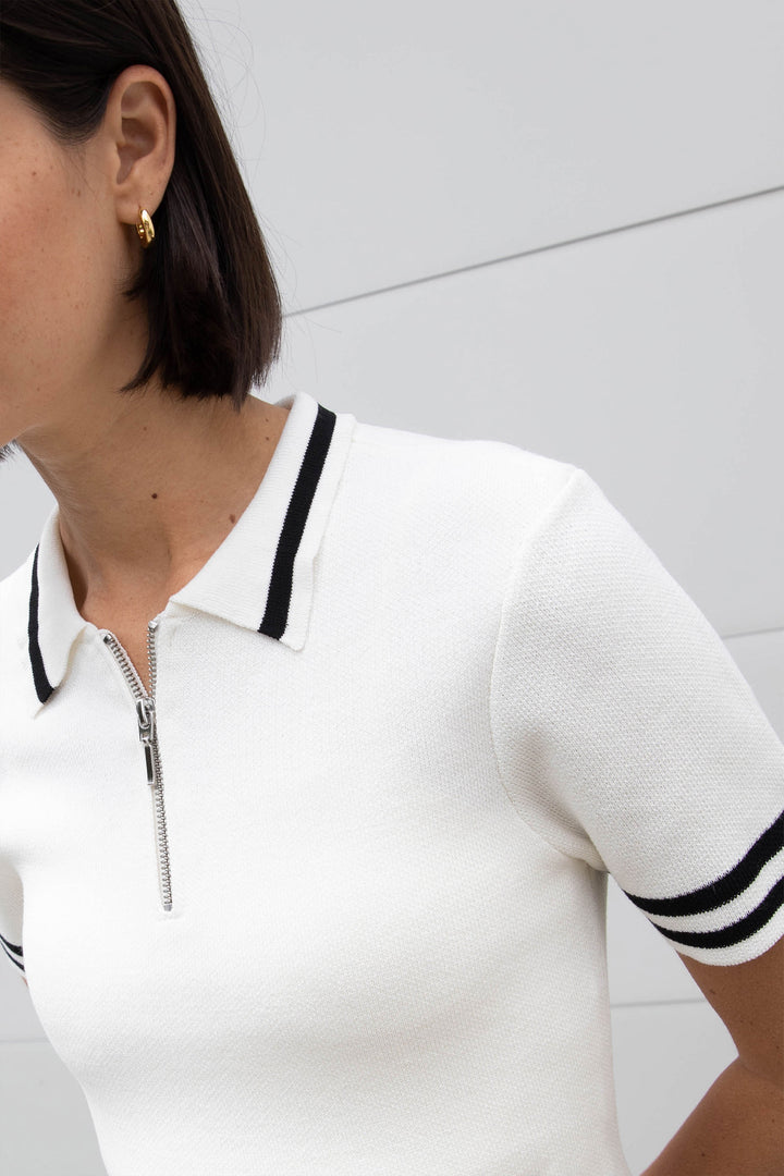 MINI KNIT COLLARED DRESS in Birch Black — alternate angle