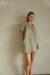 100% linen boxy mini dress in khaki twill — main image
