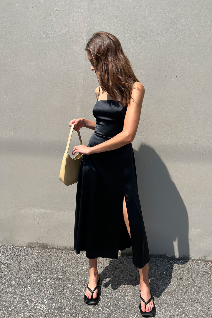 SQUARE NECK OPEN BACK DRESS in Black — alternate angle