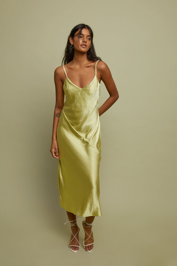 MIDI SLIP DRESS in Beechnut Green — alternate angle
