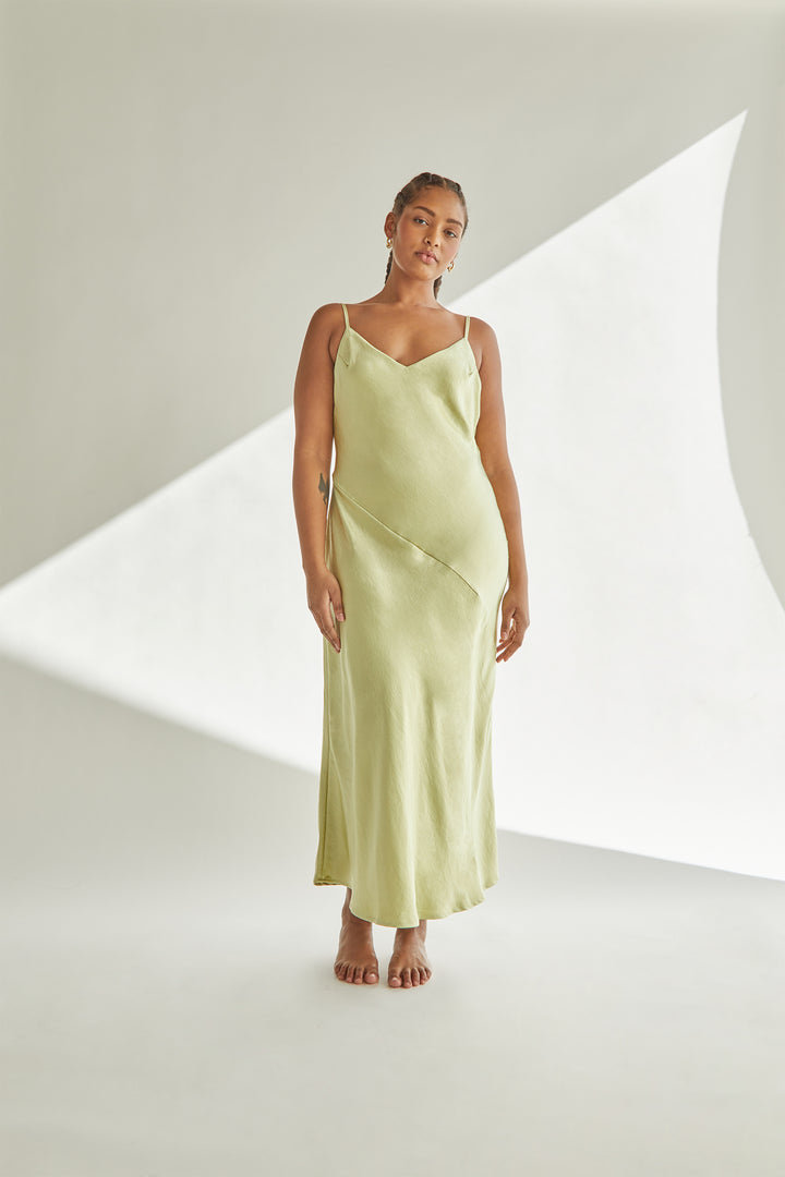 MIDI SLIP DRESS in Beechnut Green — alternate angle