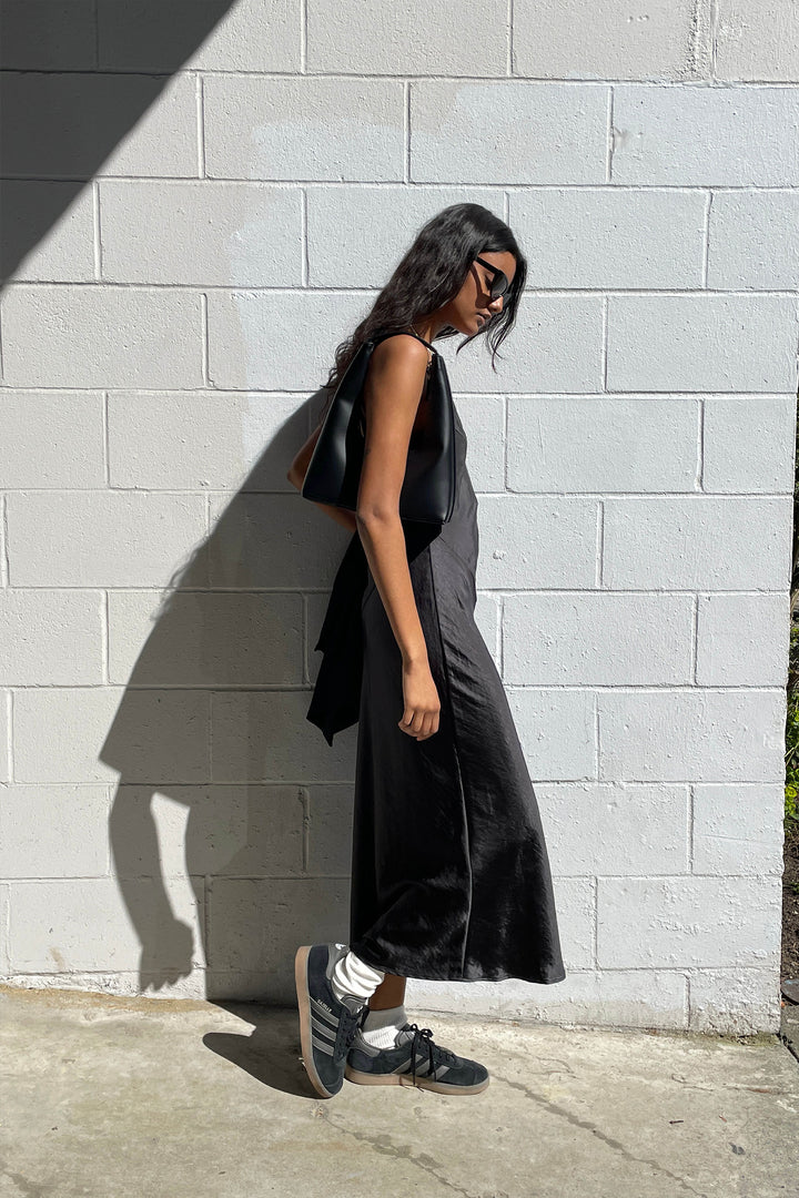 MIDI SLIP DRESS in Black — alternate angle