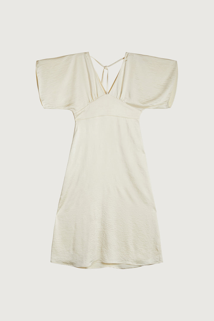 SATIN BUTTERFLY SLEEVE MIDI DRESS in Seedpearl — alternate angle