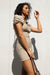 Gingham puff sleeve mini dress in coconut lead grey — main image